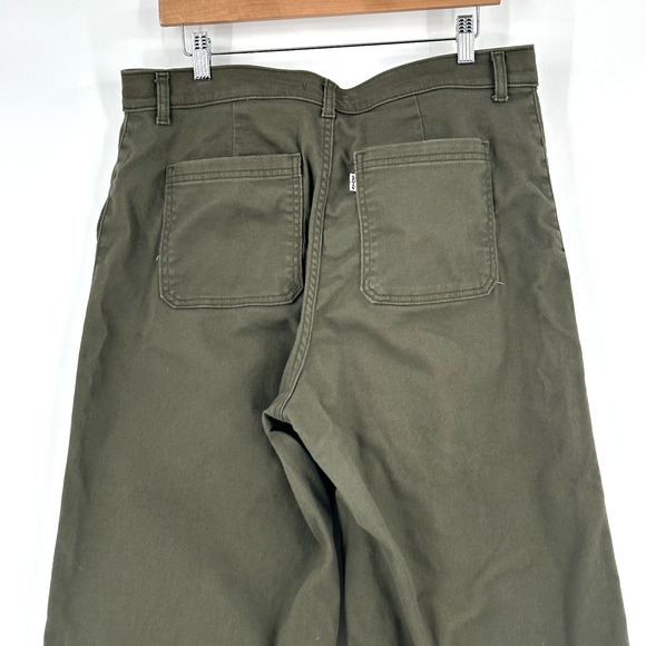Levi's Womens Ribcage Wide Leg Crop Jeans Size 32 Stretch Retro Army Green - Picture 6 of 9